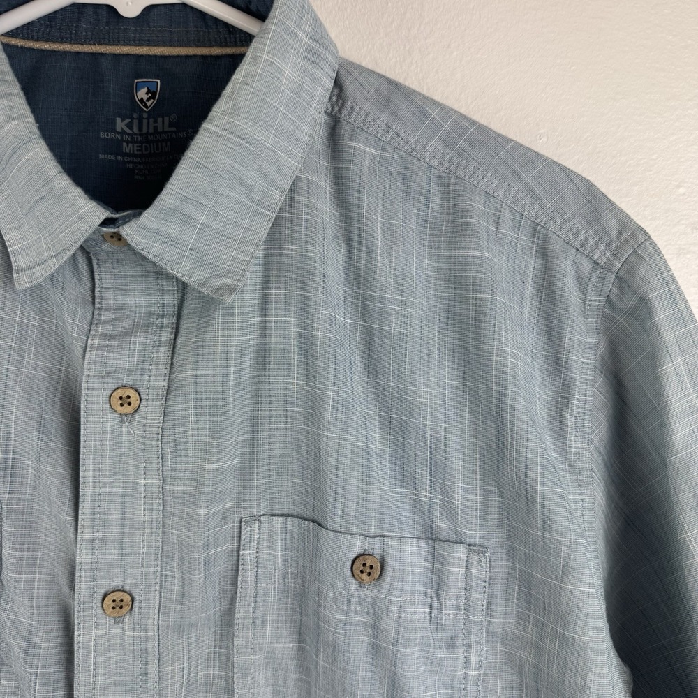KUHL - Karib -‎ Mens short sleeve button front blue shirt coconut buttons  - M